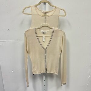 NWT Collette Dinnigan Silk Savannah Knit Tank Cardigan Set Cream Medium
